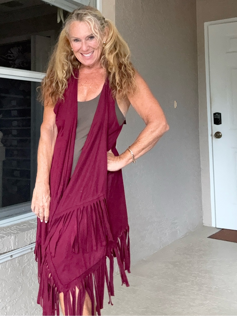 Burgundy Fringe Suede ish Vest